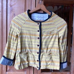 Ace & Jig Anthropologie Yellow Striped Doublecloth Cardigan Jacket Size S